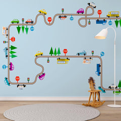 Custom Kids Wall Mural Construction Transport Cartoon City Minimal Design Car Theme Wallpaper for Kids