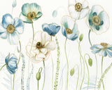 Delicate Blue and White Floral Mural Wallpaper - Elegant Poppy Flowers Design