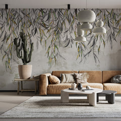 Custom Cascading Leaves and Concrete Mural