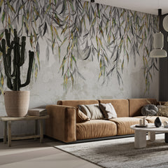Custom Cascading Leaves and Concrete Mural