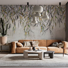 Custom Cascading Leaves and Concrete Mural