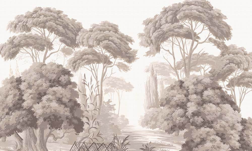 Sepia tropische bomen behang – vintage gravure jungle fotobehang