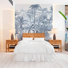 Custom Blue and White Tropical Scene Wallpaper Mural
