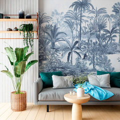 Custom Blue and White Tropical Scene Wallpaper Mural