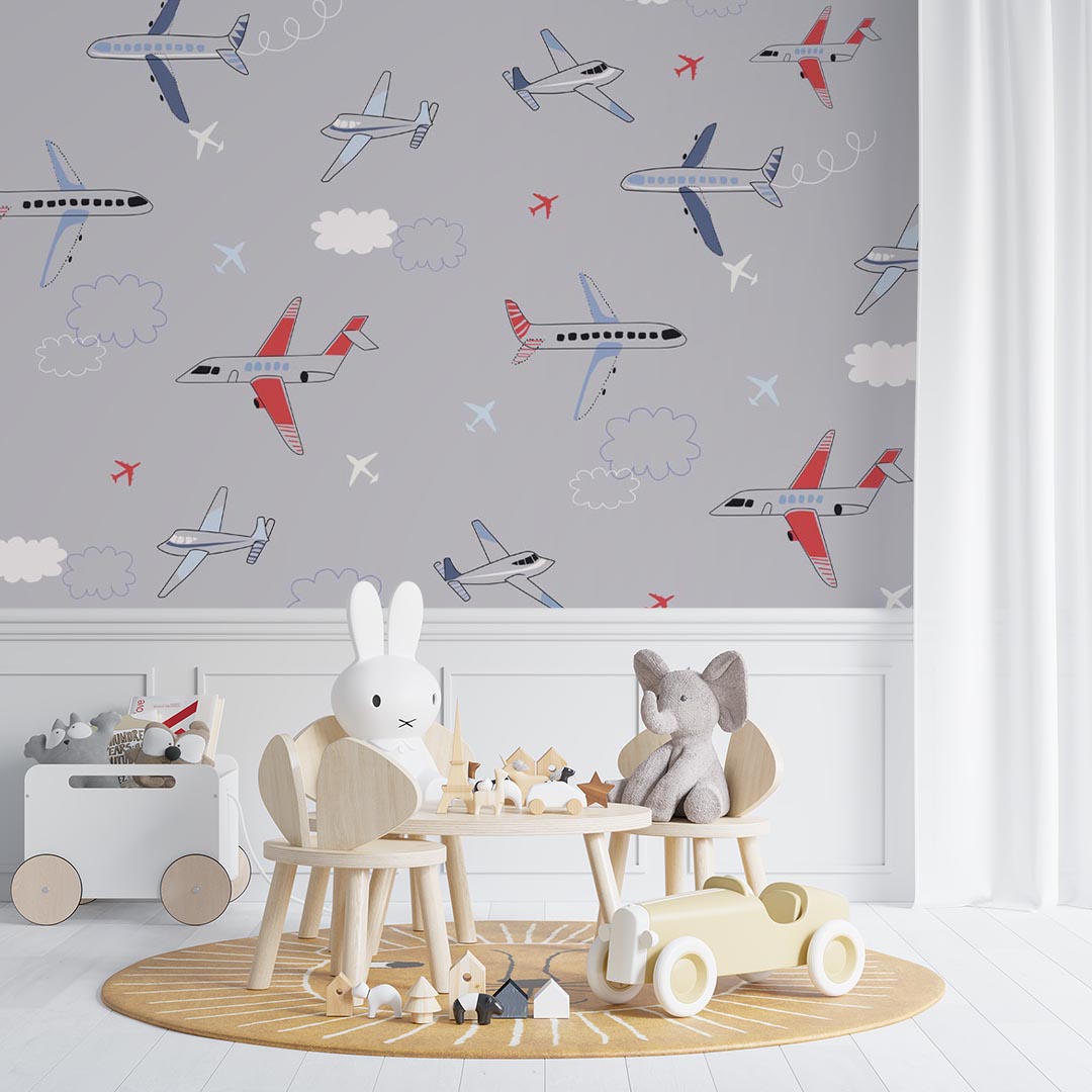 Kids Wall Mural Airplane Sky Pattern Wallpaper for Kids