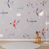 Kids Wall Mural Airplane Sky Pattern Wallpaper for Kids