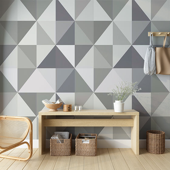 Minimalist Monochrome Geometric Triangle Wall Mural Wallpaper - Modern Grey Scale Design