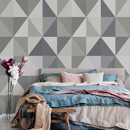 Minimalist Monochrome Geometric Triangle Wall Mural Wallpaper - Modern Grey Scale Design