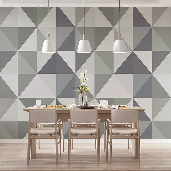 Custom Minimalist Monochrome Geometric Triangle Wall Mural Wallpaper - Modern Grey Scale Design