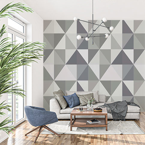 Minimalist Monochrome Geometric Triangle Wall Mural Wallpaper - Modern Grey Scale Design