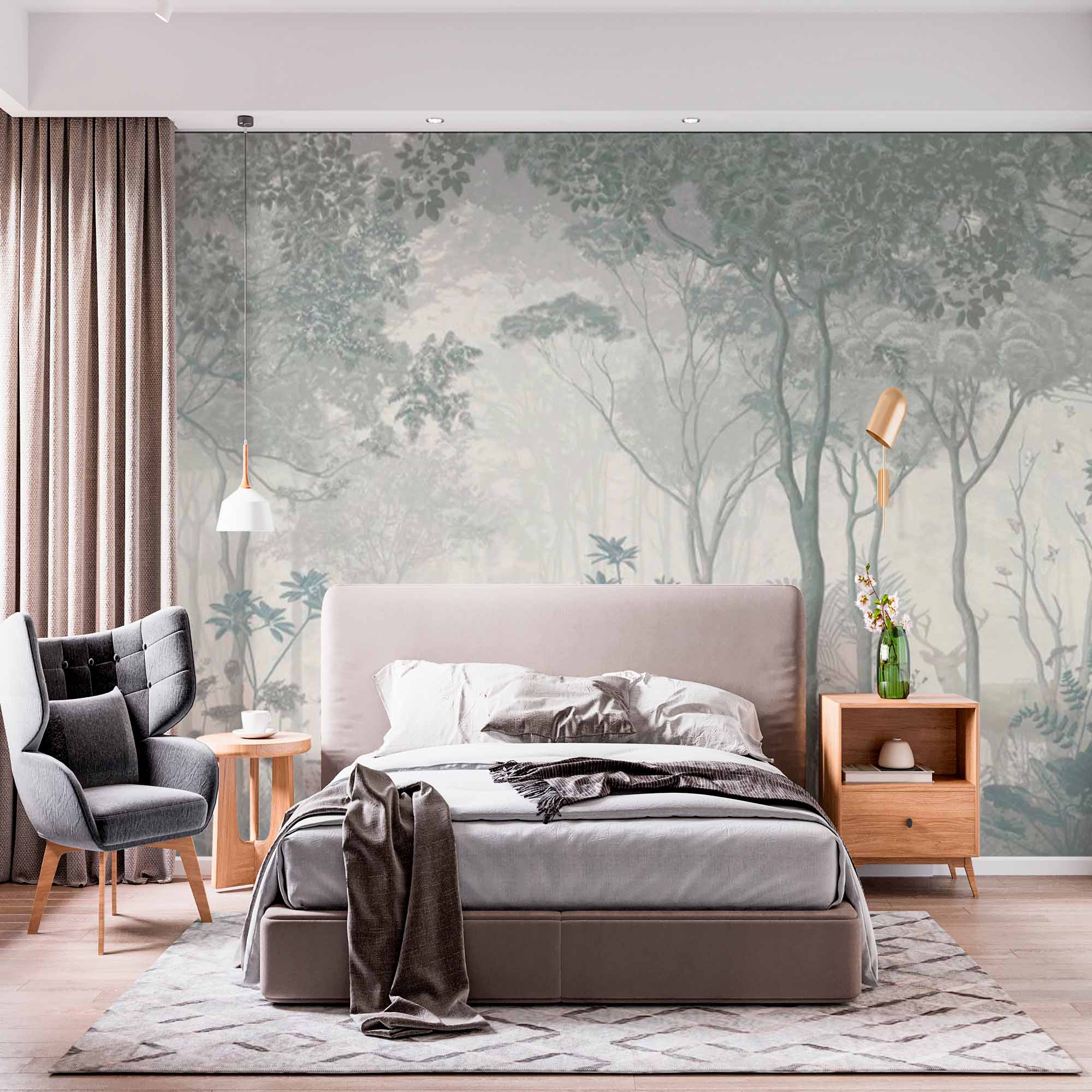 Forest with Flowers Silver Fresco Wall Mural Wallpaper