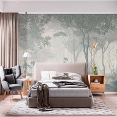 Custom Forest with Flowers Silver Fresco Wall Mural Wallpaper