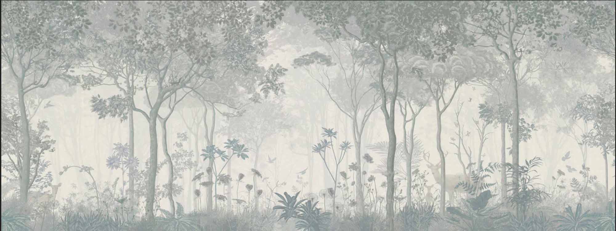 Forest with Flowers Silver Fresco Wall Mural Wallpaper