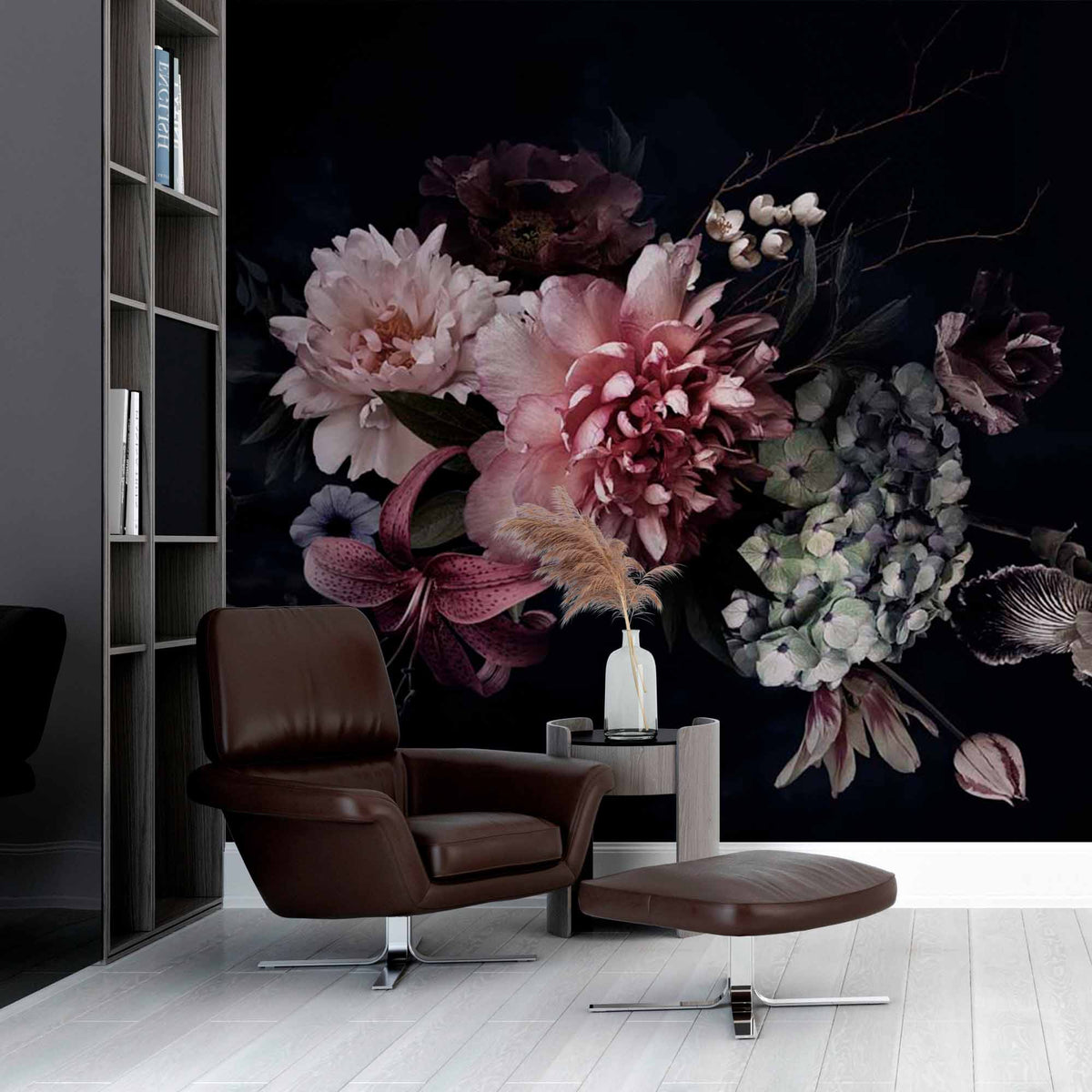 Custom Dark Floral Wallpaper Mural