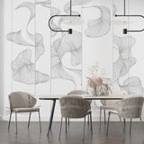 Elegant Monochrome Floral Line Art Wall Mural Wallpaper - White on White Textured Design