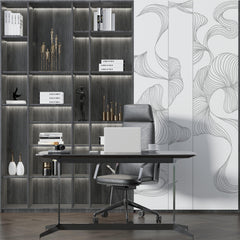 Custom Elegant Monochrome Floral Line Art Wall Mural Wallpaper - White on White Textured Design