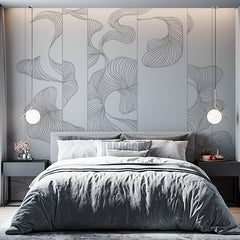 Custom Elegant Monochrome Floral Line Art Wall Mural Wallpaper - White on White Textured Design