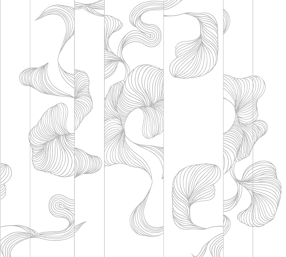 Fototapete Weiße Line-Art-Blumen – Monochromes abstraktes Blumenmotiv
