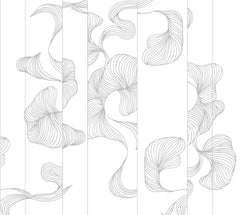 Custom Elegant Monochrome Floral Line Art Wall Mural Wallpaper - White on White Textured Design