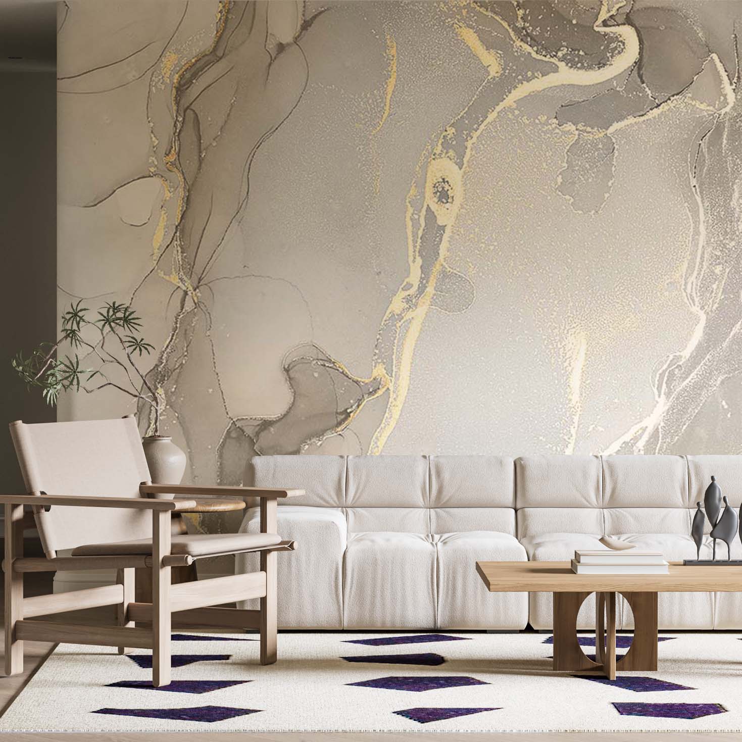 White Marble Wall Mural Art Gold Splashes Fluid Alcohol Ink Wallpaper