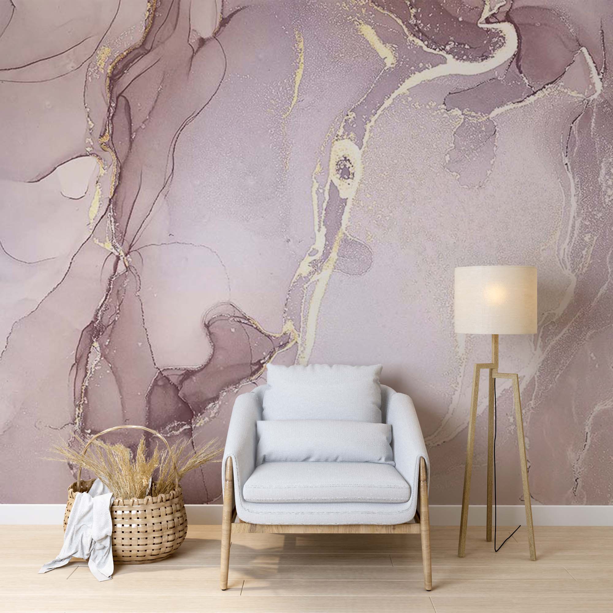 Rose Marble Wall Mural Art Gold Splashes Fluid Alcohol Ink Wallpaper