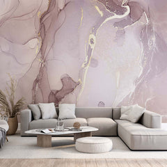 Custom Rose Marble Wall Mural Art Gold Splashes Fluid Alcohol Ink Wallpaper