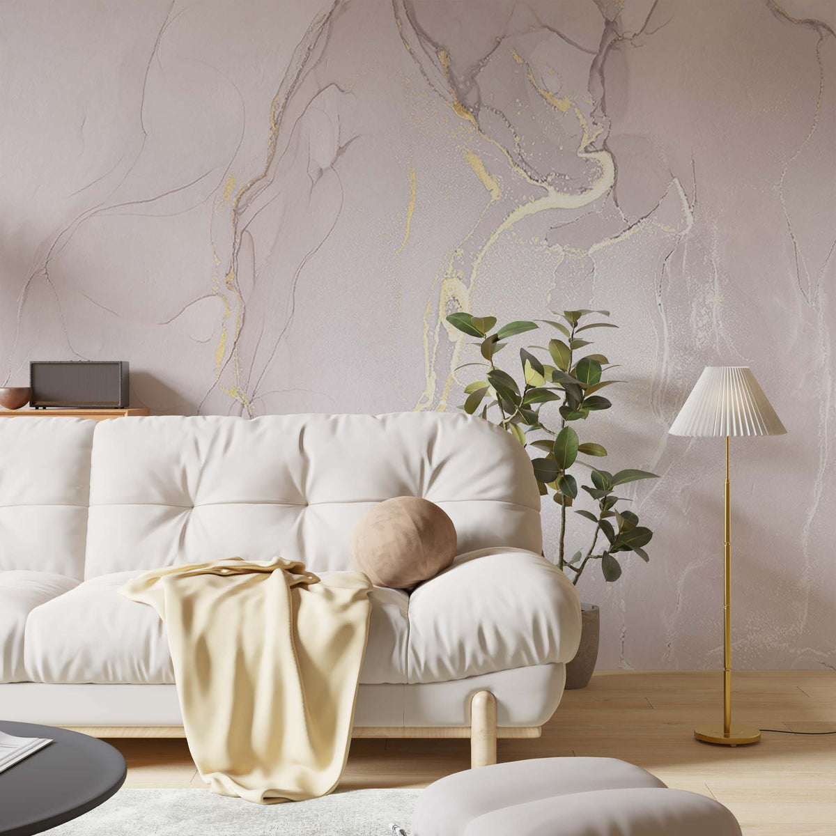 Light Beige Marble Wall Mural Art Gold Fluid Alcohol Ink Wallpaper