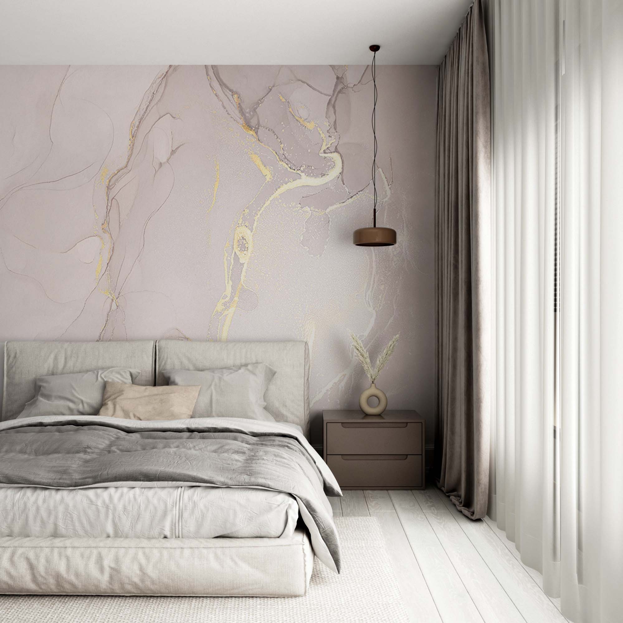 Light Beige Marble Wall Mural Art Gold Fluid Alcohol Ink Wallpaper