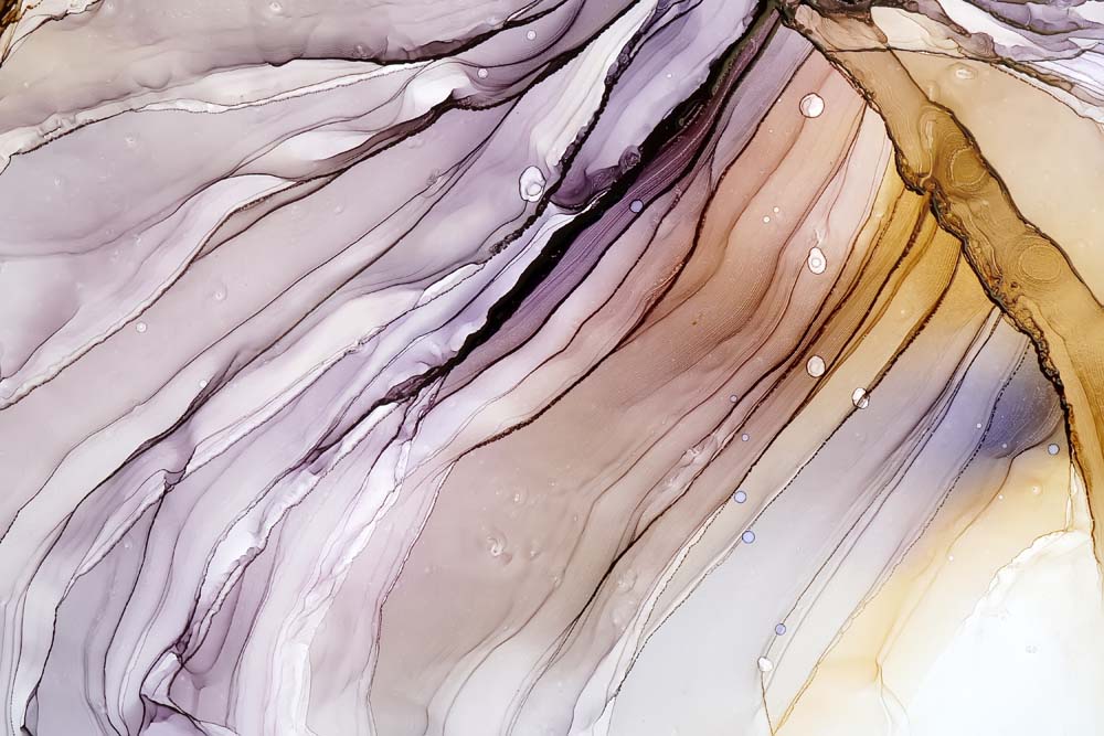 Abstract Fluid Wall Mural Art Violet Yellow Alcohol Ink Wallpaper