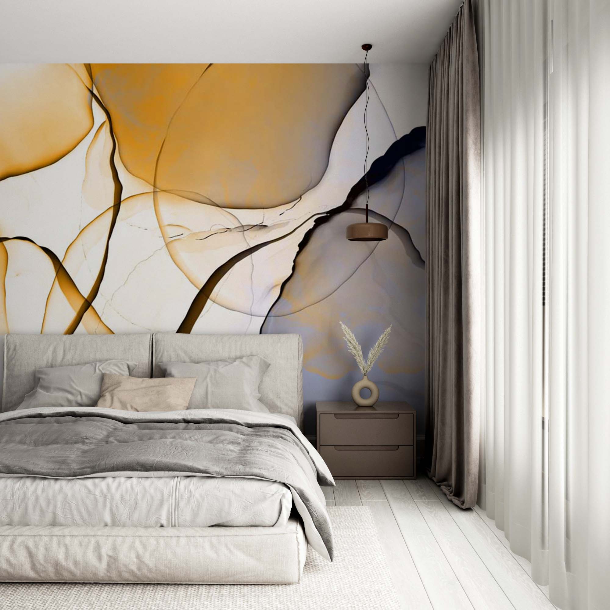 Custom Abstract Fluid Wall Mural Art Blue Yellow Alcohol Ink Wallpaper