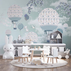 Custom Kids Wall Murals Air Balloon Peel and Stick Murals: Removable Decor with Animals and Cherry Blossom