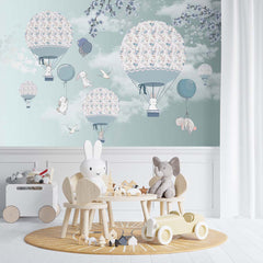 Custom Kids Wall Murals Air Balloon Peel and Stick Murals: Removable Decor with Animals and Cherry Blossom