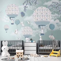 Custom Kids Wall Murals Air Balloon Peel and Stick Murals: Removable Decor with Animals and Cherry Blossom