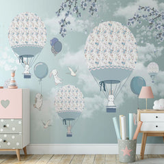 Custom Kids Wall Murals Air Balloon Peel and Stick Murals: Removable Decor with Animals and Cherry Blossom