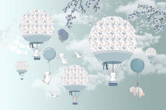 Custom Kids Wall Murals Air Balloon Peel and Stick Murals: Removable Decor with Animals and Cherry Blossom