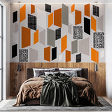 Geometric Abstract Wall Mural Wallpaper in Orange, Black, and Grey