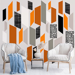 Custom Geometric Abstract Wall Mural Wallpaper in Orange, Black, and Grey