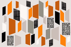 Custom Geometric Abstract Wall Mural Wallpaper in Orange, Black, and Grey