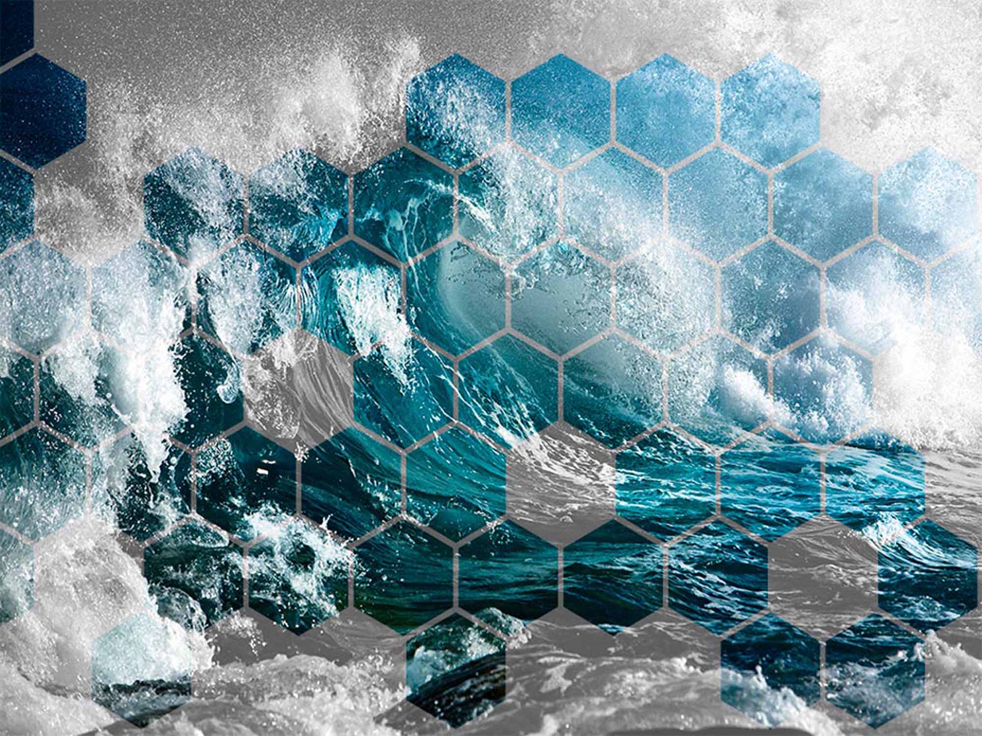 Dynamic Ocean Wave Hexagon Pattern Wall Mural Wallpaper