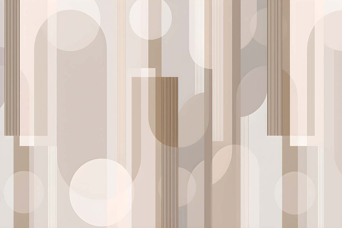 Papier peint arches et rayures beiges – Panoramique géométrique moderne neutre