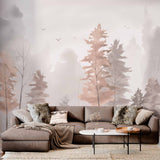 Watercolor Forest Landscape Painting Mural Beige Nature Wallpaper