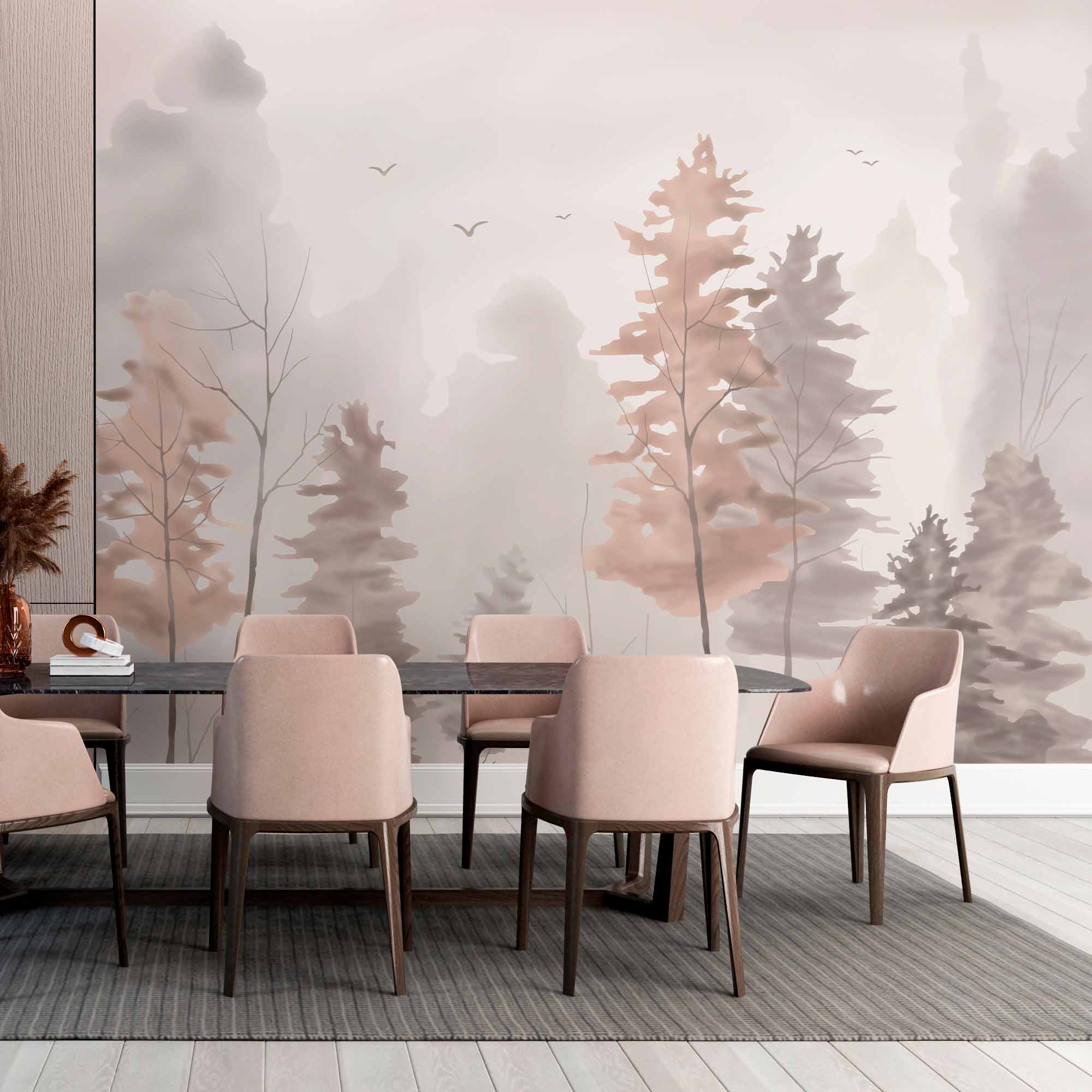 Watercolor Forest Landscape Painting Mural Beige Nature Wallpaper