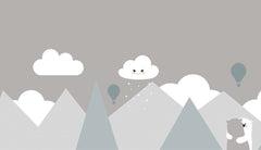 Custom Kids Wall Murals Grey Mountains Cute Clouds Wallpaper for Kids