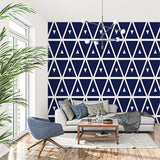 Navy Blue and White Geometric Triangle Pattern Wallpaper