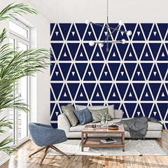 Custom Navy Blue and White Geometric Triangle Pattern Wallpaper