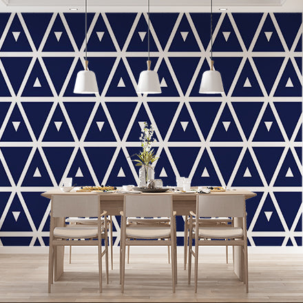 Navy Blue and White Geometric Triangle Pattern Wallpaper