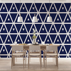 Custom Navy Blue and White Geometric Triangle Pattern Wallpaper