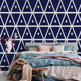 Navy Blue and White Geometric Triangle Pattern Wallpaper