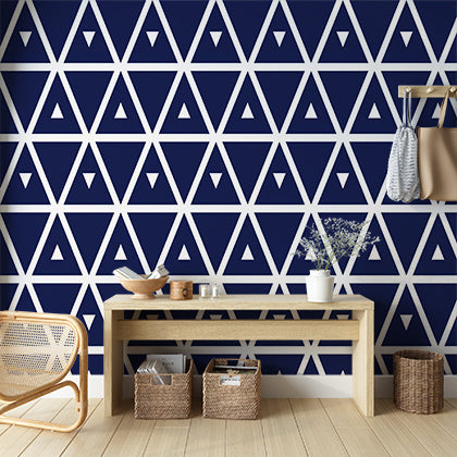 Navy Blue and White Geometric Triangle Pattern Wallpaper