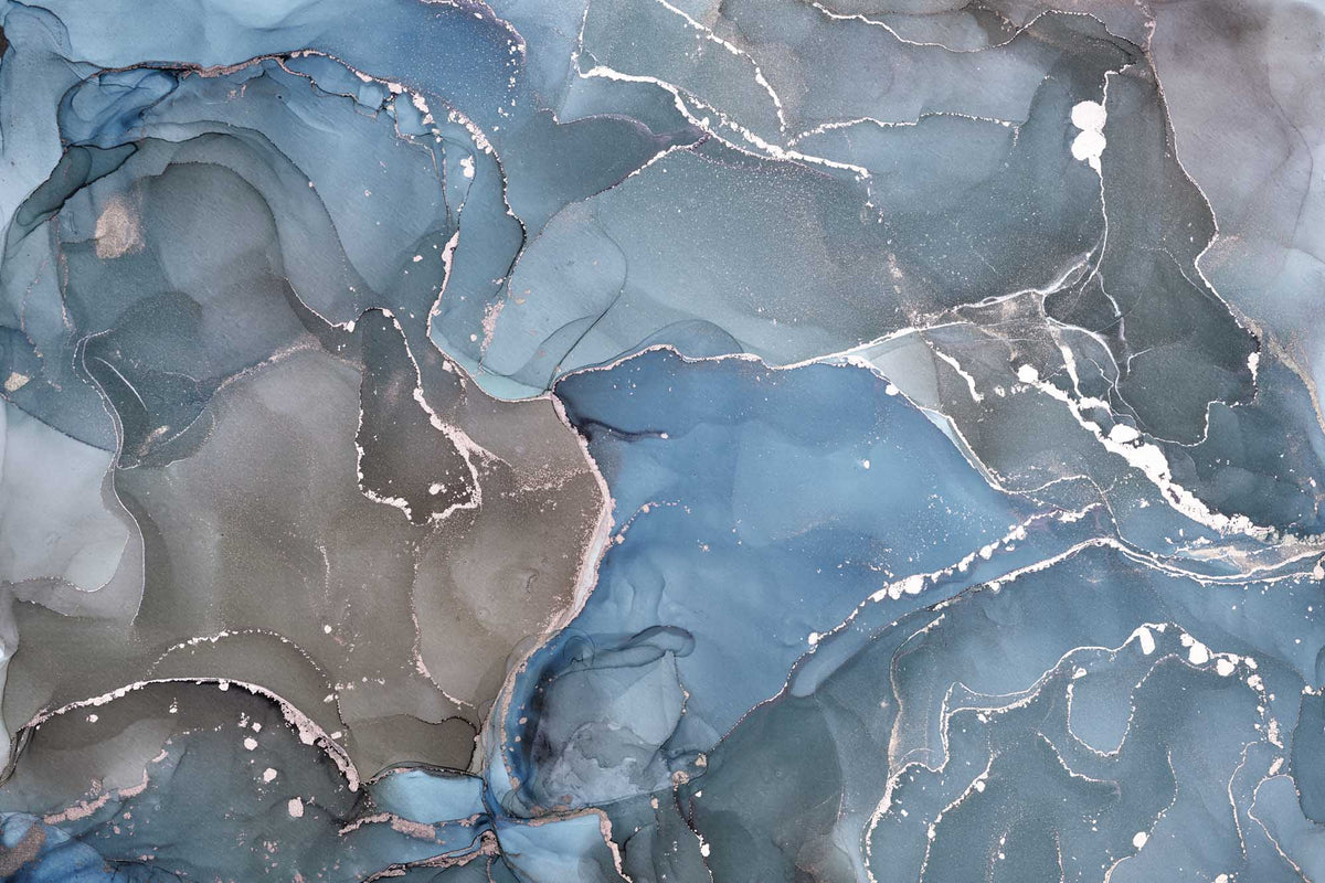 Papier peint marbre bleu et argent – Papier peint panoramique encre fluide bleu ardoise